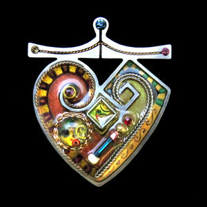 Metal Frame Brooch Heart Shaped Collage Inset